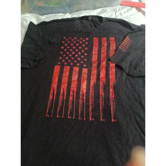 Mens Black Patrotic Flag And Bullet‎ T Shirt Short Sleeve 3XL Black - Picture 1 of 5